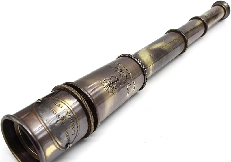 OCEAN REPLICAS 1920 Brass Maritime Vintage Telescope – Handheld Pirate Spyglass with Authentic Pure Leather Case – Nautical Monocular for Collectors, Hiking, Gift Décor – 15” Expandable - Image 2